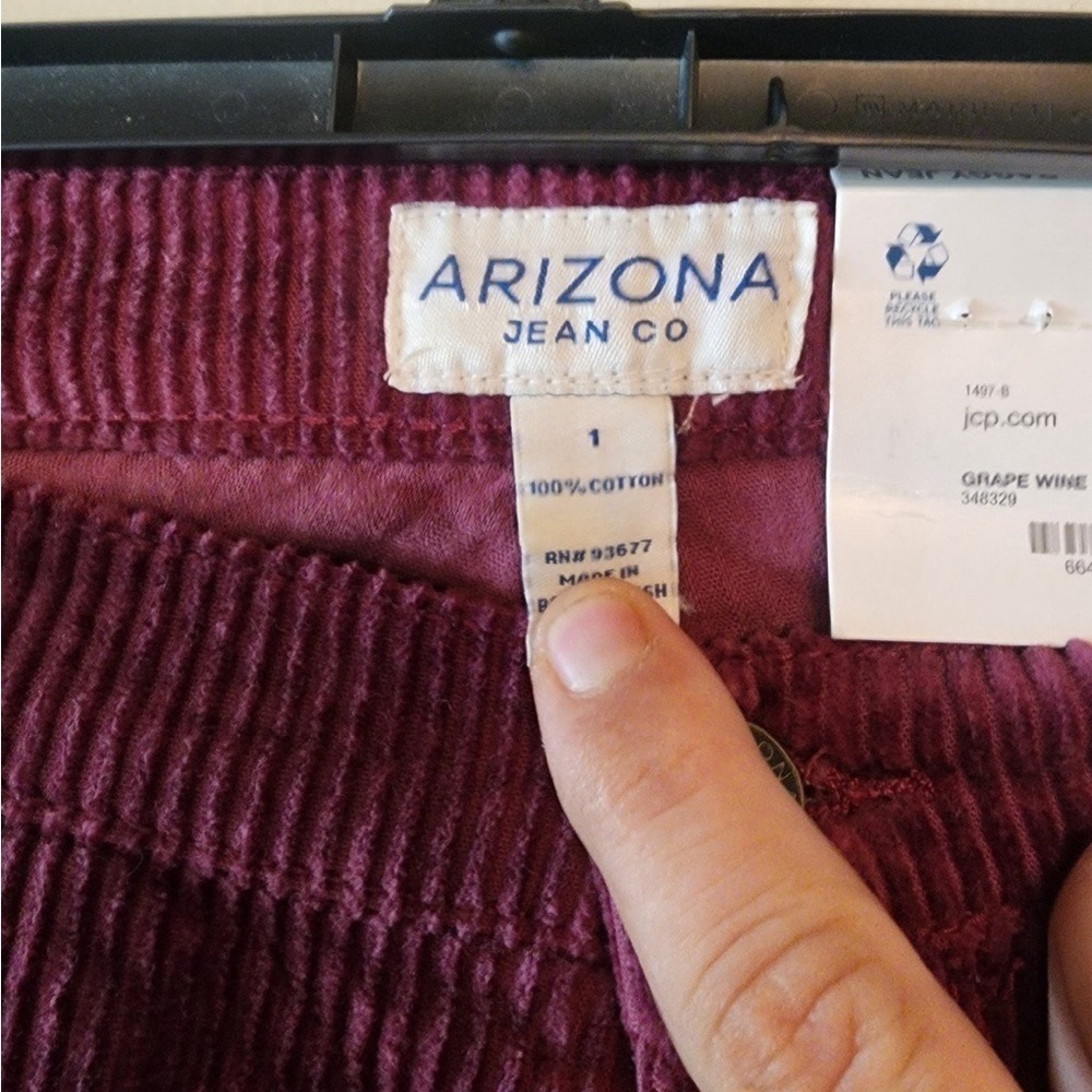 Arizona baggy Corduroy Pants Womens Mid Rise Zip Fly purple size 1 - Picture 3 of 4